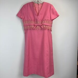 Vintage Tilli Diamond Pink Embellished Sheath Dress Size 12 Bow Waist Palm Beach